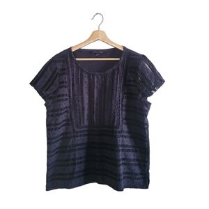 TOMMY HILFIGER Navy Eyelet Lace Blouse XXL - Boho Chic Feminine